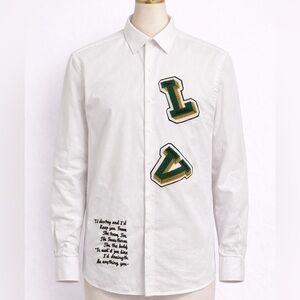 Othr White Button-Down Shirt with Green & Gold Letter Patches